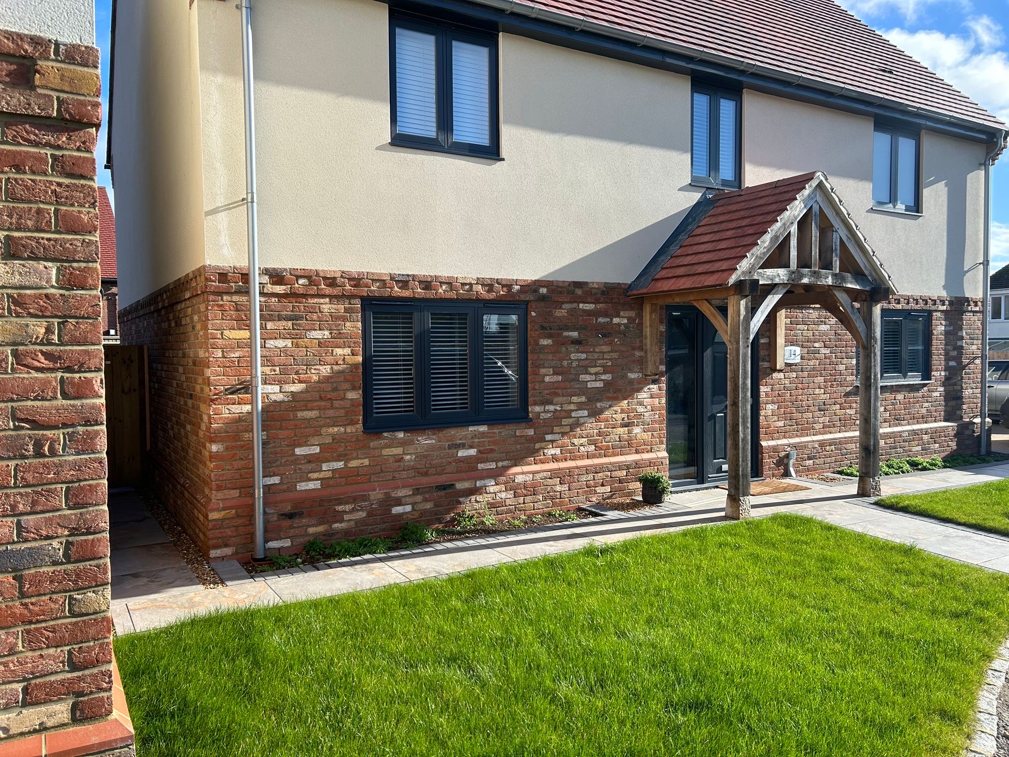 House constructed in a tumbled brick.