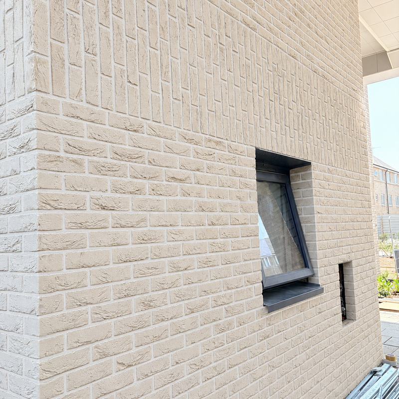 Close up of the white textured bricks