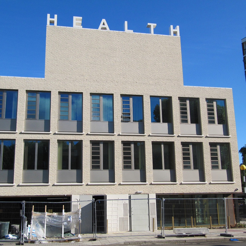 Health centre constructed in the city white brick.