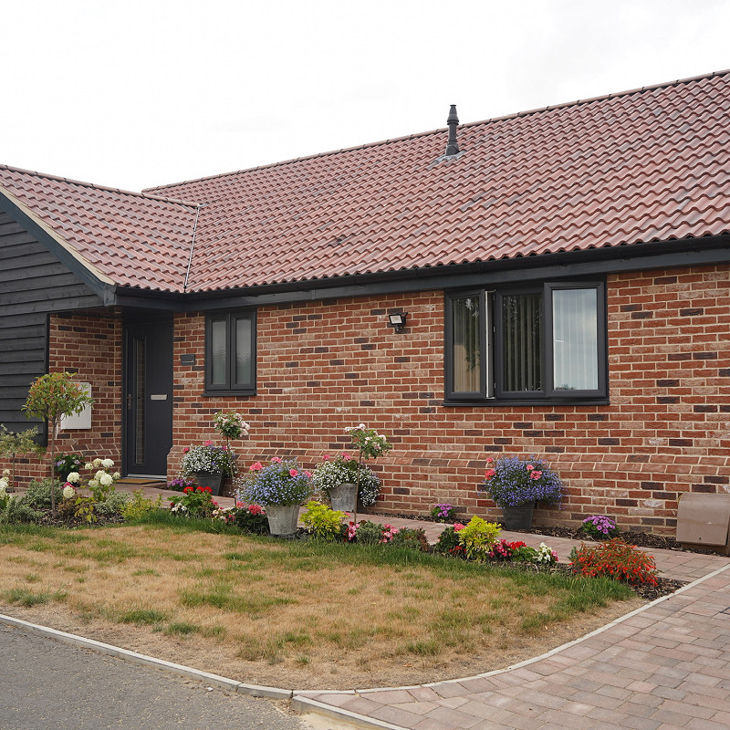 Rustic brickwork on a new bungalow.