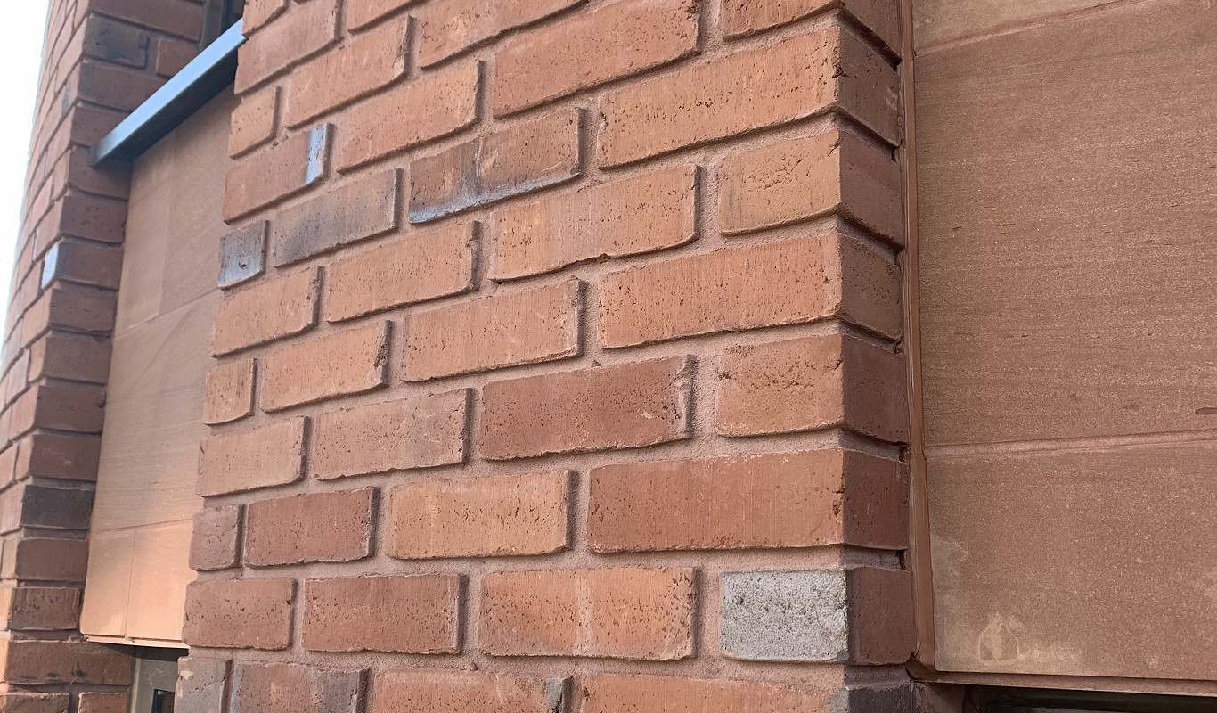 Close up of brickwork showcasing the Old Pluckley blend brick.